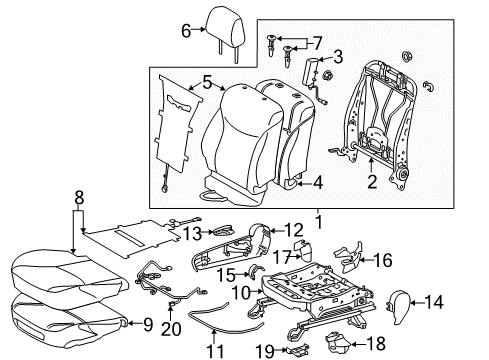 2014 Toyota Prius Passenger Seat Components Seat Back Assembly Diagram for 71430-47372-B0