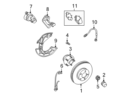 2005 Ford Mustang Front Brakes Brake Pads Diagram for 9R3Z-2001-A