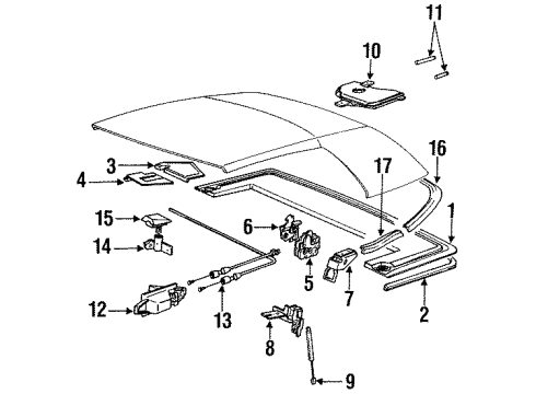 1991 BMW 325i Folding Top Hardware Fixing Clamp Left Diagram for 54311955169