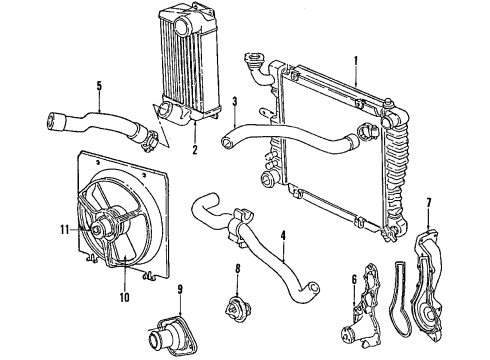 1990 Chrysler TC Maserati Cooling System, Radiator, Water Pump, Cooling Fan, Intercooler Gasket-W/PUMP Housing Diagram for 5203542