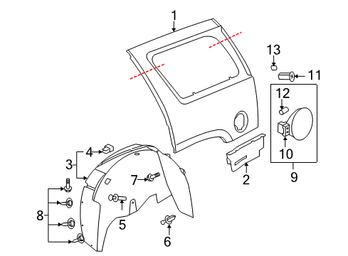 2007 Cadillac Escalade Quarter Panel & Components Wheelhouse Liner Diagram for 15938665