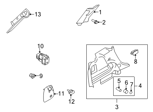 2009 Lincoln MKX Lift Gate Quarter Trim Panel Diagram for 9A1Z-7831013-BB