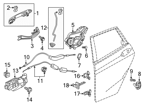 2017 Honda Fit Rear Door Cable, Rear Inside Handle Diagram for 72631-TST-A01