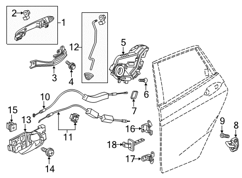 2016 Honda Fit Rear Door Handle Assembly, Left Rear Door (Outer) (Attract Yellow Pearl) Diagram for 72680-T5R-A12ZA