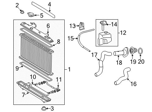 2007 Toyota Camry Radiator & Components Tank Lower Seal Diagram for 16442-0A190