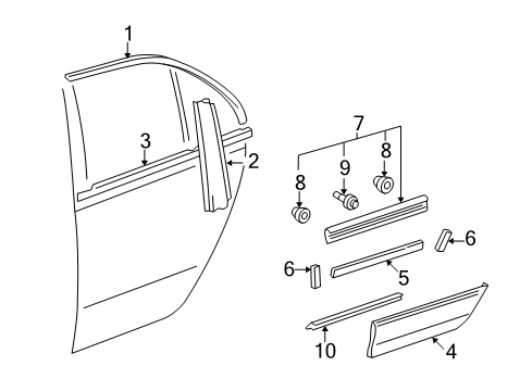 2005 Lexus LS430 Exterior Trim - Rear Door Moulding, Rear Door, Outside LH Diagram for 75742-50040-A2