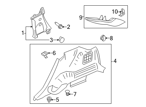 2014 Lincoln MKX Interior Trim - Quarter Panels Quarter Trim Panel Diagram for 9T4Z-7831012-BB