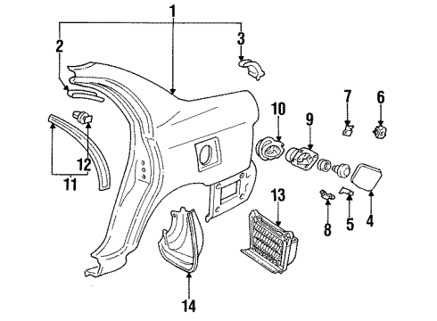 1993 Toyota Corolla Quarter Panel & Components Drip Molding Diagram for 75055-12120