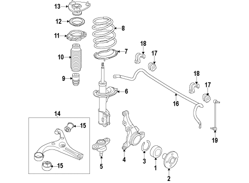 2016 Hyundai Elantra GT Front Suspension Components, Lower Control Arm, Stabilizer Bar Strut Assembly, Front, Left Diagram for 54651-A5400