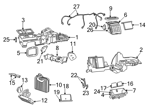 2004 Jeep Grand Cherokee A/C Evaporator & Heater Components Core-Heater Diagram for 5102268AA