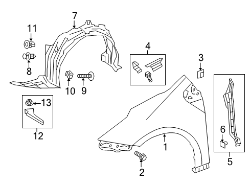 2022 Toyota Prius AWD-e Fender & Components Fender Liner Diagram for 53875-47120