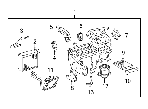 2006 Toyota Matrix A/C Evaporator & Heater Components Drain Hose Grommet Diagram for 88467-52030