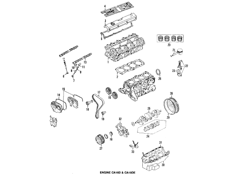 1988 Nissan Pulsar NX Engine Parts, Mounts, Cylinder Head & Valves, Camshaft & Timing, Oil Pan, Oil Pump, Crankshaft & Bearings, Pistons, Rings & Bearings Cover Assy-Valve Rocker Diagram for 13264-D4201