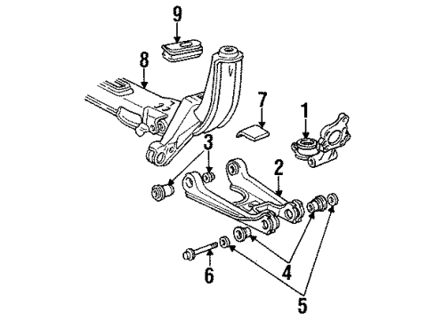 1992 Cadillac Seville Rear Suspension, Lower Control Arm, Stabilizer Bar, Suspension Components Bolt Diagram for 3523047
