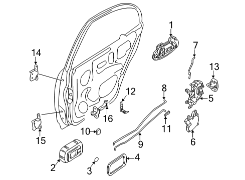 2000 Nissan Altima Door & Components Front Door Outside Handle Assembly, Right Diagram for 80606-0Z801