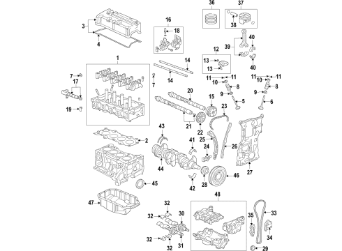 2015 Acura TLX Engine Parts, Mounts, Cylinder Head & Valves, Camshaft & Timing, Variable Valve Timing, Oil Pan, Oil Pump, Balance Shafts, Crankshaft & Bearings, Pistons, Rings & Bearings Case Assembly, Chain Diagram for 11410-5A2-A02