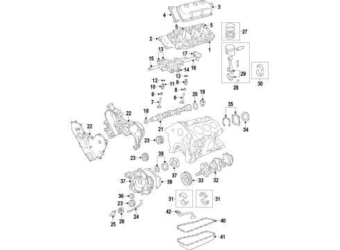 2009 Dodge Journey Engine Parts, Mounts, Cylinder Head & Valves, Camshaft & Timing, Variable Valve Timing, Oil Cooler, Oil Pan, Oil Pump, Crankshaft & Bearings, Pistons, Rings & Bearings Adapter-Oil Filter Diagram for 5047079AA