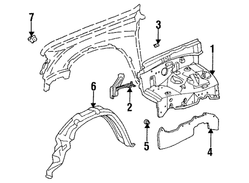 1995 Toyota T100 Inner Components - Fender Splash Shield Diagram for 53736-34020