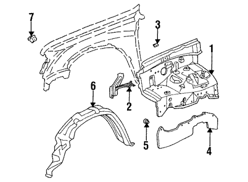 1995 Toyota T100 Inner Components - Fender Liner, Front Fender, LH Diagram for 53876-34010