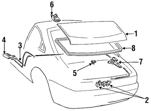 1993 Toyota MR2 Trunk Lid - Lid & Components Release Cable Diagram for 64607-17050
