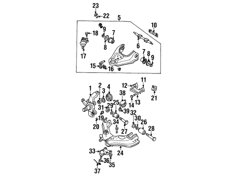 1999 Isuzu VehiCROSS Front Suspension Components, Lower Control Arm, Upper Control Arm, Stabilizer Bar Bracket, Left Front Brake Flexiblehose Diagram for 8-94387-605-1