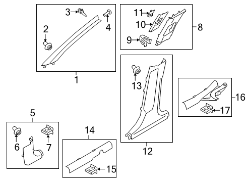 2019 Kia Forte Interior Trim - Pillars, Rocker & Floor Trim Assembly-Fr Pillar Diagram for 85820M7000WK