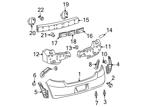 2007 Toyota Yaris Rear Bumper Side Support Diagram for 52576-52091