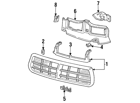 1994 Buick Regal Grille & Components Bracket-Front End Panel Center Bracket Diagram for 14100477