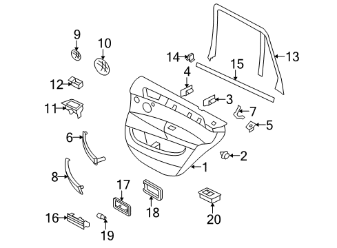 2012 BMW X5 Rear Door Cover, Window Frame, Door Rear Left Diagram for 51357141035
