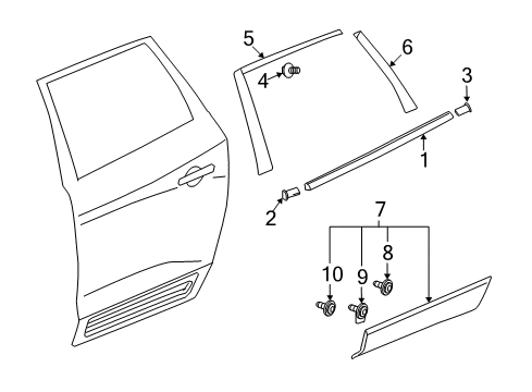 2010 Buick Enclave Exterior Trim - Rear Door Molding Asm-Rear Side Door Window Belt Reveal Diagram for 20812579