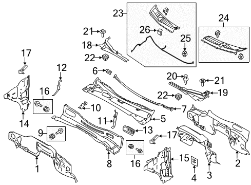 2019 Ford F-150 Cab Cowl Bracket Seal Diagram for FL3Z-15021A46-B