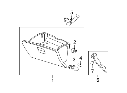 2012 Honda Fit Glove Box Striker, Glove Box Diagram for 77541-TF0-000