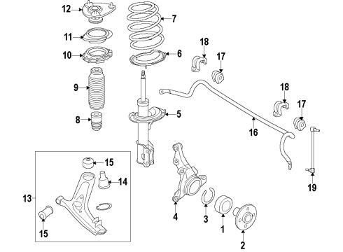 2014 Kia Cadenza Front Suspension Components, Lower Control Arm, Stabilizer Bar Front Axle Knuckle Right Diagram for 517163S110