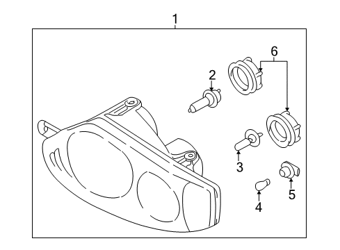 2005 Hyundai Tiburon Headlamps Passenger Side Headlight Assembly Composite Diagram for 92102-2C551