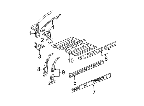 2007 Pontiac Grand Prix Center Pillar, Hinge Pillar, Rocker, Floor Side Rail Extension Diagram for 89025774