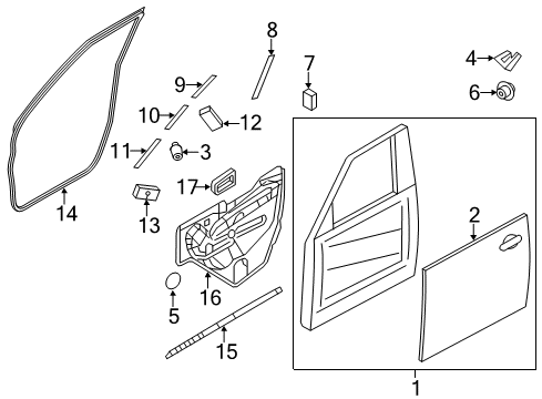 2011 Infiniti QX56 Front Door Seal-Front Door Parting, LH Diagram for 80839-1LA0A