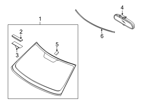 2013 Kia Soul Windshield Glass, Reveal Moldings Rear View Inside Mirror Assembly Diagram for 851013X000