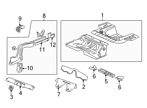 2014 Cadillac CTS Rear Floor & Rails Rear Rail Assembly Diagram for 20835770