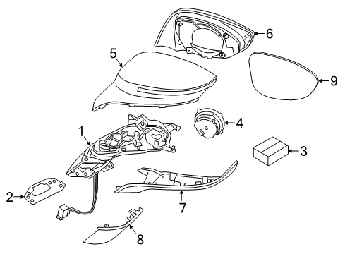 2014 BMW i8 Mirrors Support, Exterior Mirror Diagram for 51167377926