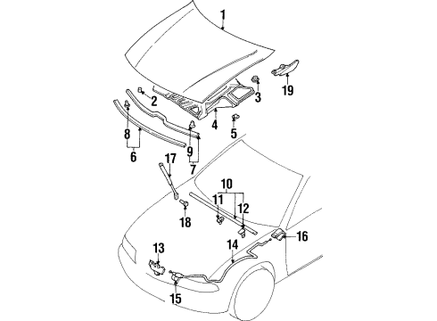 1999 Mitsubishi Diamante Hood & Components Hood Latch Diagram for MB927379