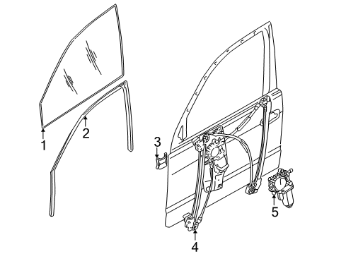 2002 BMW 525i Front Door Front Right Window Guide Diagram for 51328226874