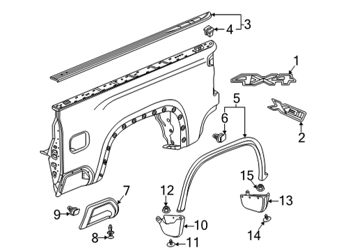2022 GMC Sierra 3500 HD Exterior Trim - Pick Up Box Upper Molding Diagram for 84167958
