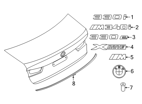 2021 BMW 330e xDrive Exterior Trim - Trunk Primed Rear Spoiler Diagram for 51628092947