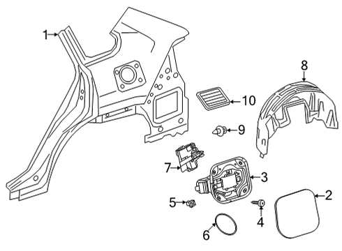 2021 Toyota Venza Fuel Door Wheelhouse Liner Diagram for 65637-48080