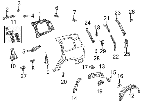 2010 Toyota Land Cruiser Inner Structure - Quarter Panel Front Panel Diagram for 61062-60100