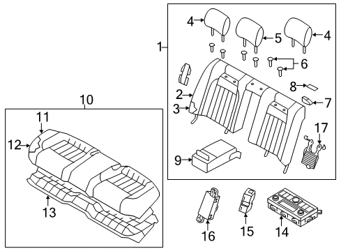 2017 Kia K900 Rear Seat Components Cushion Assembly-Rear Seat Diagram for 891003T120KCC