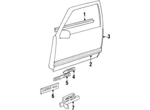 1993 Chevrolet C1500 Exterior Trim - Front Door Molding Asm-Front Side Door Lower Diagram for 15607303