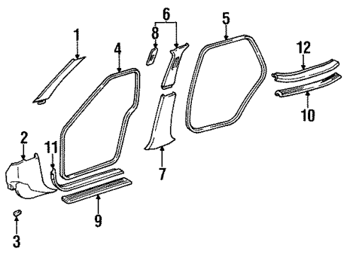 1995 Toyota Avalon Interior Trim - Pillars, Rocker & Floor Windshield Pillar Trim Diagram for 62210-AC010-E1