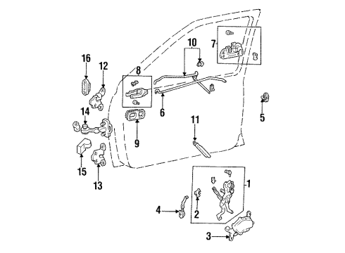 1995 Toyota T100 Front Door Cover, Front Door Check Diagram for 68621-34010