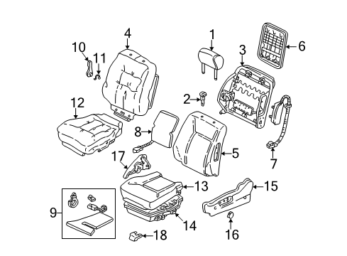 2000 Acura RL Front Seat Components Heater, Front Seat Cushion Diagram for 81134-SZ3-J61